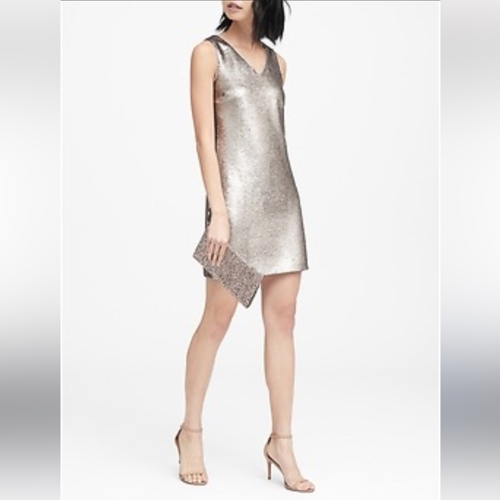SOLD! Banana Republic Sleeveless V Neck Gold Sequin Dress 8
